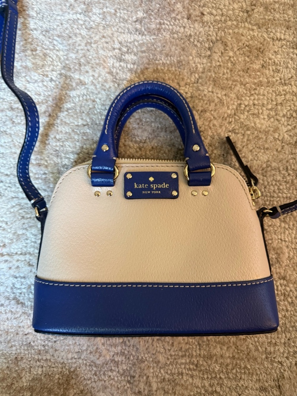 kate spade Cream and Royal Blue Mini Dome Satchel